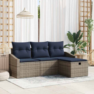 vidaXL Bankstel met kussen 3 pcs poly rattan