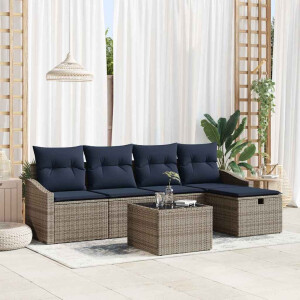 vidaXL Bankstel met kussen 5 pcs poly rattan