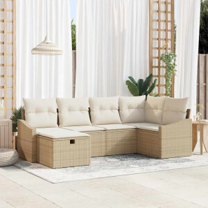 vidaXL Bankstel met kussen 7 pcs poly rattan