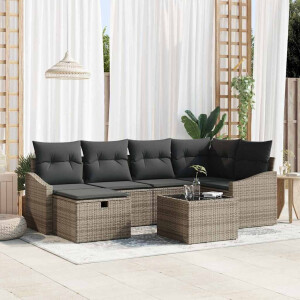 vidaXL Bankstel met kussen 7 pcs poly rattan