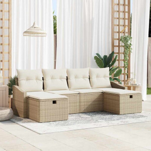 vidaXL Bankstel met kussen 6 pcs poly rattan