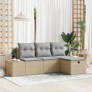 vidaXL Bankstel met kussen 4 pcs poly rattan