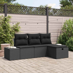 vidaXL Bankstel met kussen 4 pcs poly rattan