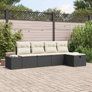 vidaXL Bankstel met kussen 5 pcs poly rattan