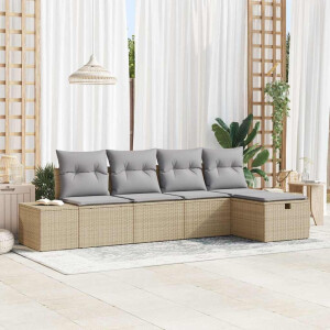 vidaXL Bankstel met kussen 5 pcs poly rattan