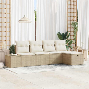 vidaXL Bankstel met kussen 5 pcs poly rattan