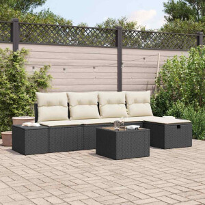 vidaXL Bankstel met kussen 6 pcs poly rattan