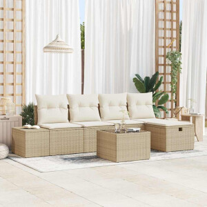 vidaXL Bankstel met kussen 6 pcs poly rattan