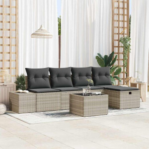 vidaXL Bankstel met kussen 6 pcs poly rattan