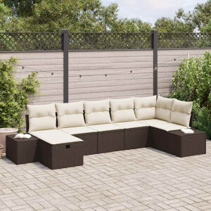 vidaXL Bankstel met kussen 7 pcs poly rattan