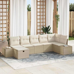 vidaXL Bankstel met kussen 7 pcs poly rattan
