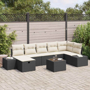vidaXL Bankstel met kussen 8 pcs poly rattan
