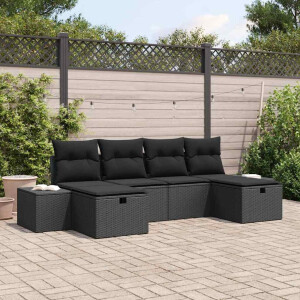 vidaXL Tuin Sofa Set met kussen met opslag 6 pcs Zwart poly rattan