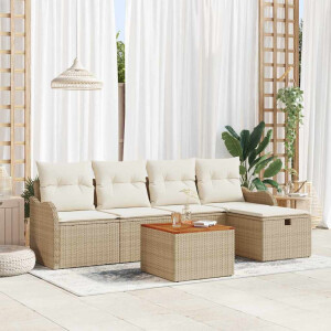 vidaXL Tuin Sofa Set met kussen met opslag 6 pcs Beige Poly riet