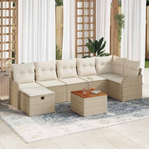 vidaXL Tuin Sofa Set met kussen met opslag 8 pcs Beige Poly riet