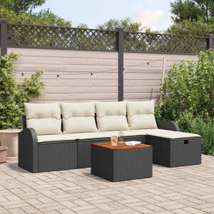 vidaXL Tuin Sofa Set met kussen met opslag 6 pcs Zwart Poly riet