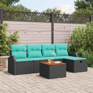 vidaXL Tuin Sofa Set met kussen met opslag 6 pcs Zwart Poly riet