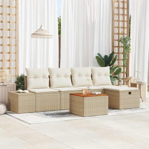 vidaXL Tuin Sofa Set met kussen met opslag 6 pcs Beige Poly riet
