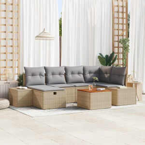 vidaXL Tuin Sofa Set met kussen met opslag 7 pcs Beige Poly riet