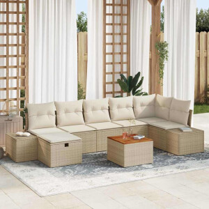 vidaXL Tuin Sofa Set met kussen met opslag 8 pcs Beige Poly riet