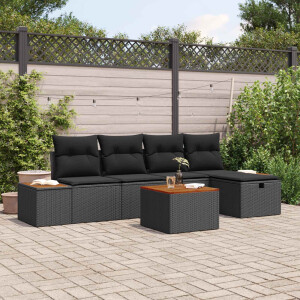 vidaXL Tuin Sofa Set met kussen 6 pcs Zwart Poly riet