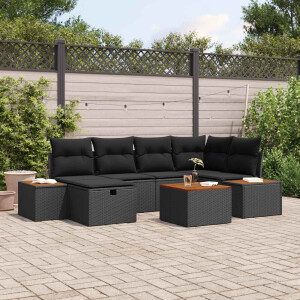 vidaXL Tuin Sofa Set met kussen 7 pcs Zwart 55 x 62 x 69 cm Poly riet