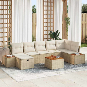 vidaXL Tuin Sofa Set met kussen 8 pcs Beige Poly riet