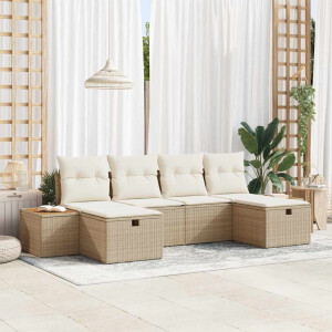 vidaXL Tuin Sofa Set met kussen 6 pcs Beige Poly riet