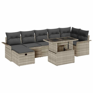 vidaXL Tuin Sofa Set met kussen met opslag 8 pcs Lichtgrijs Poly riet