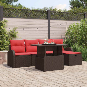 vidaXL Tuin Sofa Set met kussen met opslag 6 pcs Bruin Poly riet