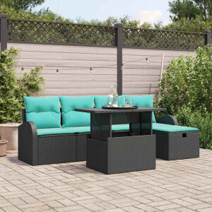 vidaXL Tuin Sofa Set met kussen met opslag 6 pcs Zwart Poly riet
