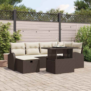 vidaXL Tuin Sofa Set met kussen met opslag 7 pcs Bruin Poly riet
