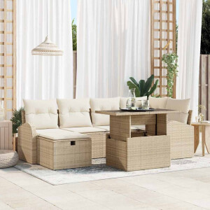 vidaXL Tuin Sofa Set met kussen met opslag 7 pcs Beige Poly riet
