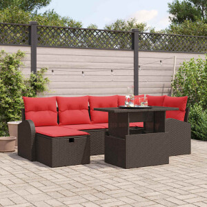 vidaXL Tuin Sofa Set met kussen met opslag 7 pcs Bruin Poly riet