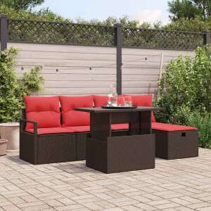 vidaXL Tuin Sofa Set met kussen met opslag 6 pcs Bruin Poly riet