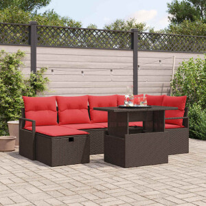 vidaXL Tuin Sofa Set met kussen met opslag 7 pcs Bruin Poly riet