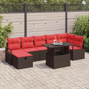 vidaXL Tuin Sofa Set met kussen met opslag 8 pcs Bruin poly rattan