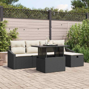 vidaXL Tuin Sofa Set met kussen 6 pcs Zwart poly rattan