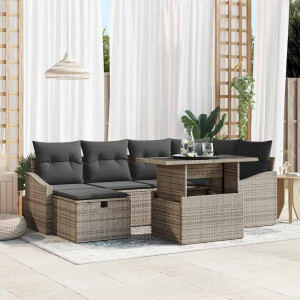 vidaXL Tuin Sofa Set met kussen 7 pcs Grijs poly rattan