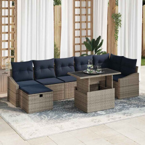 vidaXL Tuin Sofa Set met kussen 8 pcs Grijs poly rattan
