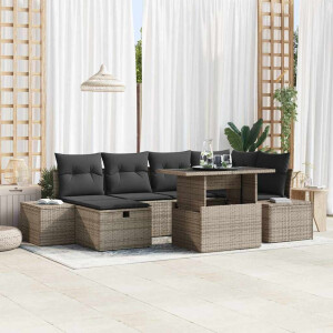 vidaXL Tuin Sofa Set 7 pcs Grijs poly rattan