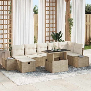 vidaXL Tuin Sofa Set 8 pcs Beige poly rattan