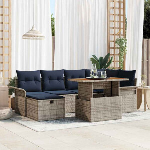 vidaXL Tuin Sofa Set 7 pcs Grijs poly rattan
