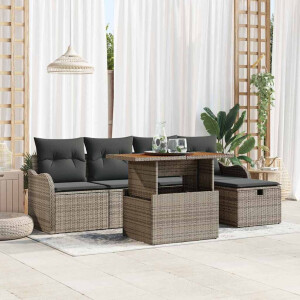 vidaXL Tuin Sofa Set 6 pcs Grijs poly rattan