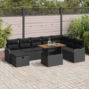 vidaXL Tuin Sofa Set met kussen met opslag 9 pcs Zwart poly rattan