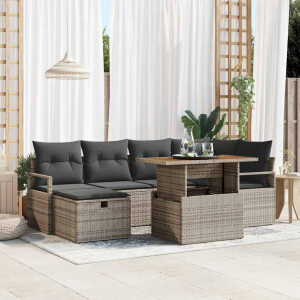 vidaXL Tuin Sofa Set 7 pcs Grijs poly rattan