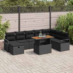vidaXL Tuin Sofa Set 9 pcs Zwart poly rattan