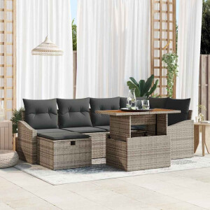 vidaXL Tuin Sofa Set 7 pcs Grijs poly rattan