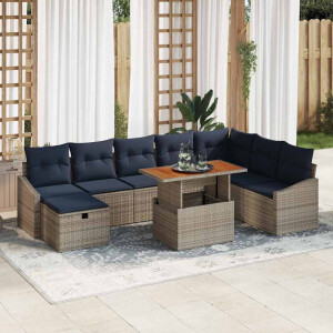 vidaXL Tuin Sofa Set 9 pcs Grijs poly rattan