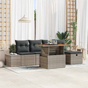 vidaXL Tuin Sofa Set 6 pcs Grijs poly rattan